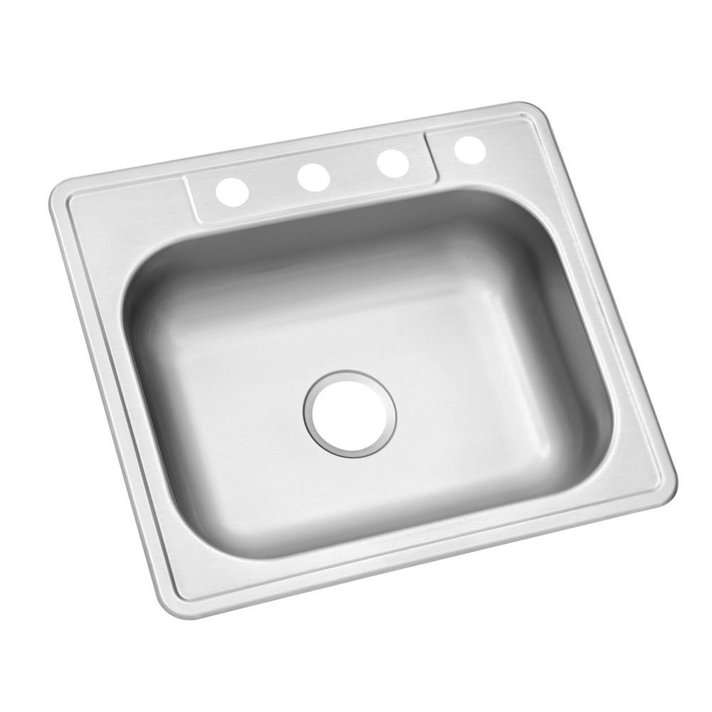 Top Mount Stainless Steel (Silver) 25 in. 4-Hole Single Bowl Kitchen Sink
