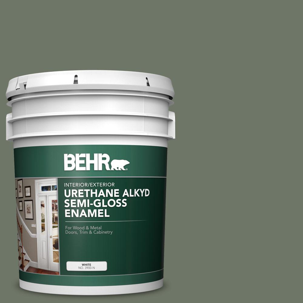 BEHR 5 gal. PPU1019 Conifer Green Urethane Alkyd SemiGloss Enamel
