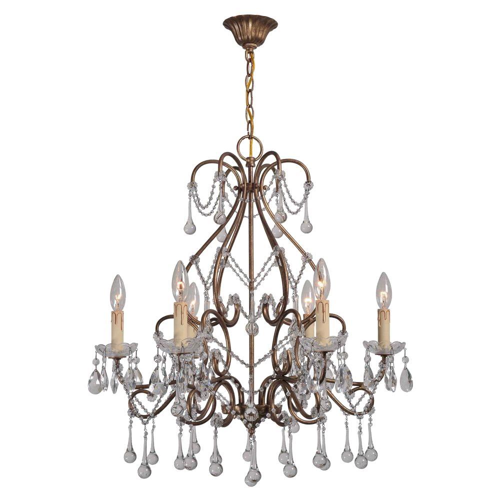 Gold - Chandeliers - Lighting - The Home Depot Grace Collection 6-Light Antique Gold Indoor Chandelier with Crystal Teardrops - Gold - Chandeliers - Lighting - The Home Depot
