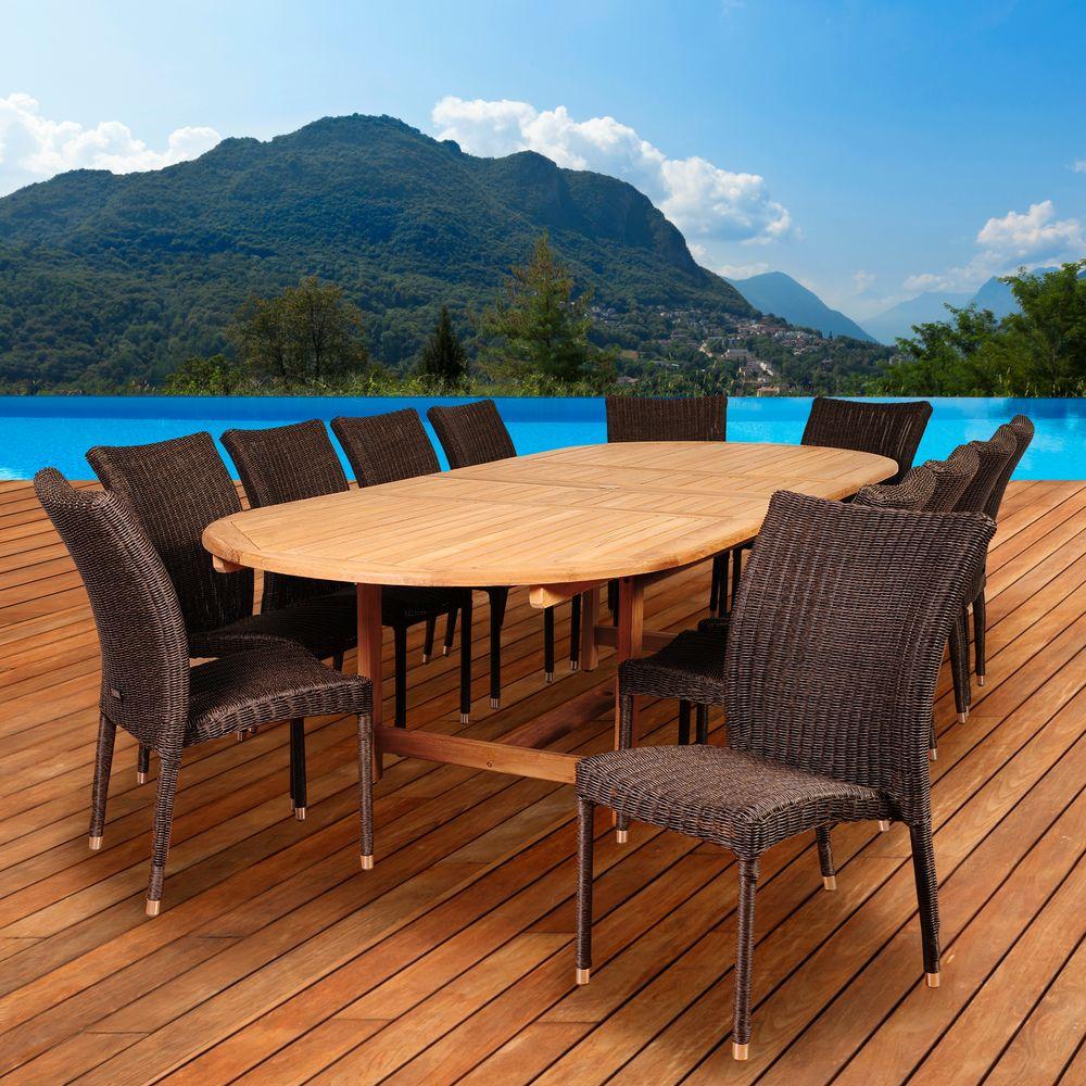 Amazonia Osborne 13 Piece Teak Wicker Double Extendable Oval Patio