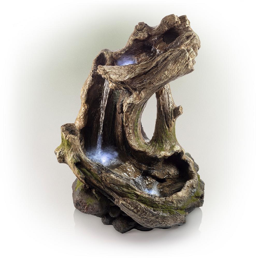 Buy 41 in. Tall Outdoor Rainforest Curved Log Water Fountain with LED