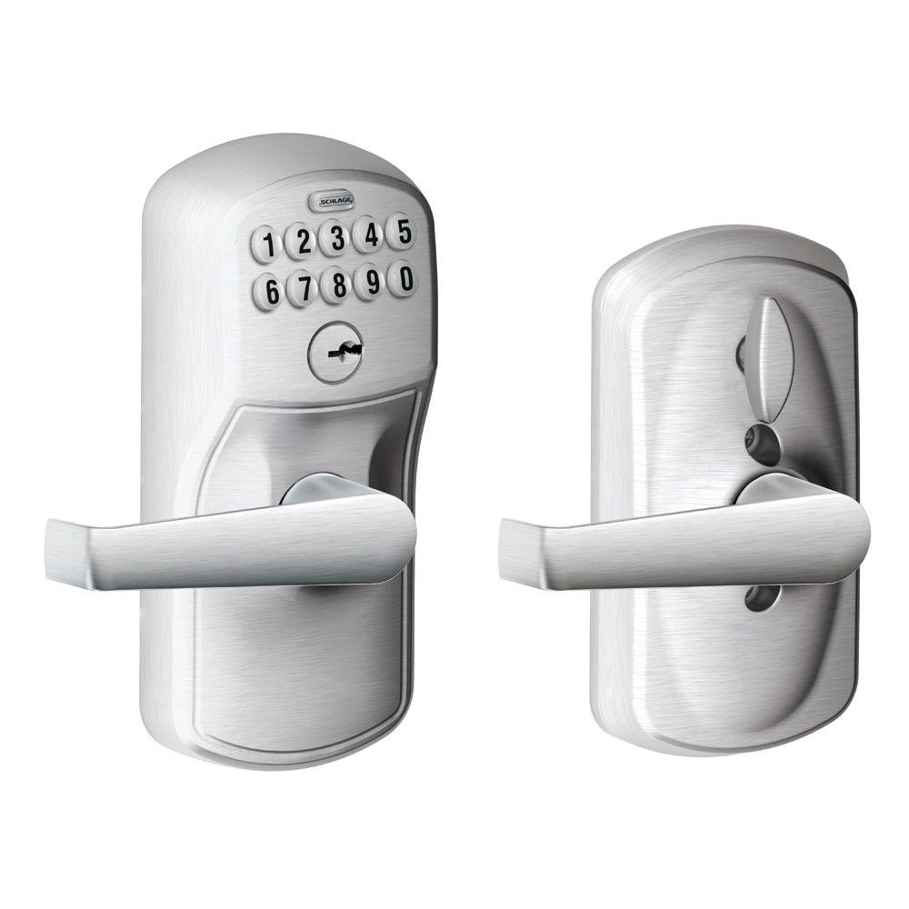 Schlage Elan Satin Chrome Keypad Electronic Door Lever with Plymouth Trim... by Schlage