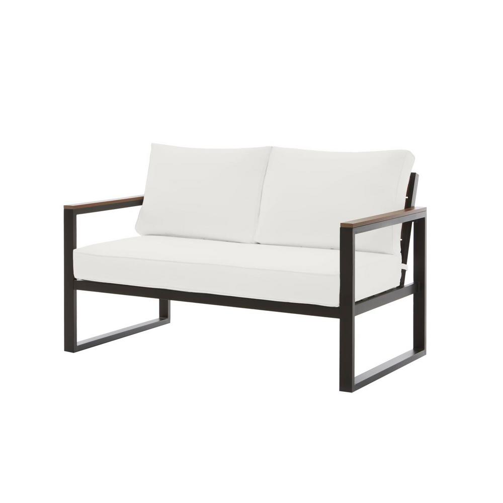 Hampton Bay West Park Black Aluminum Outdoor Patio Loveseat with Standard White Cushions501.