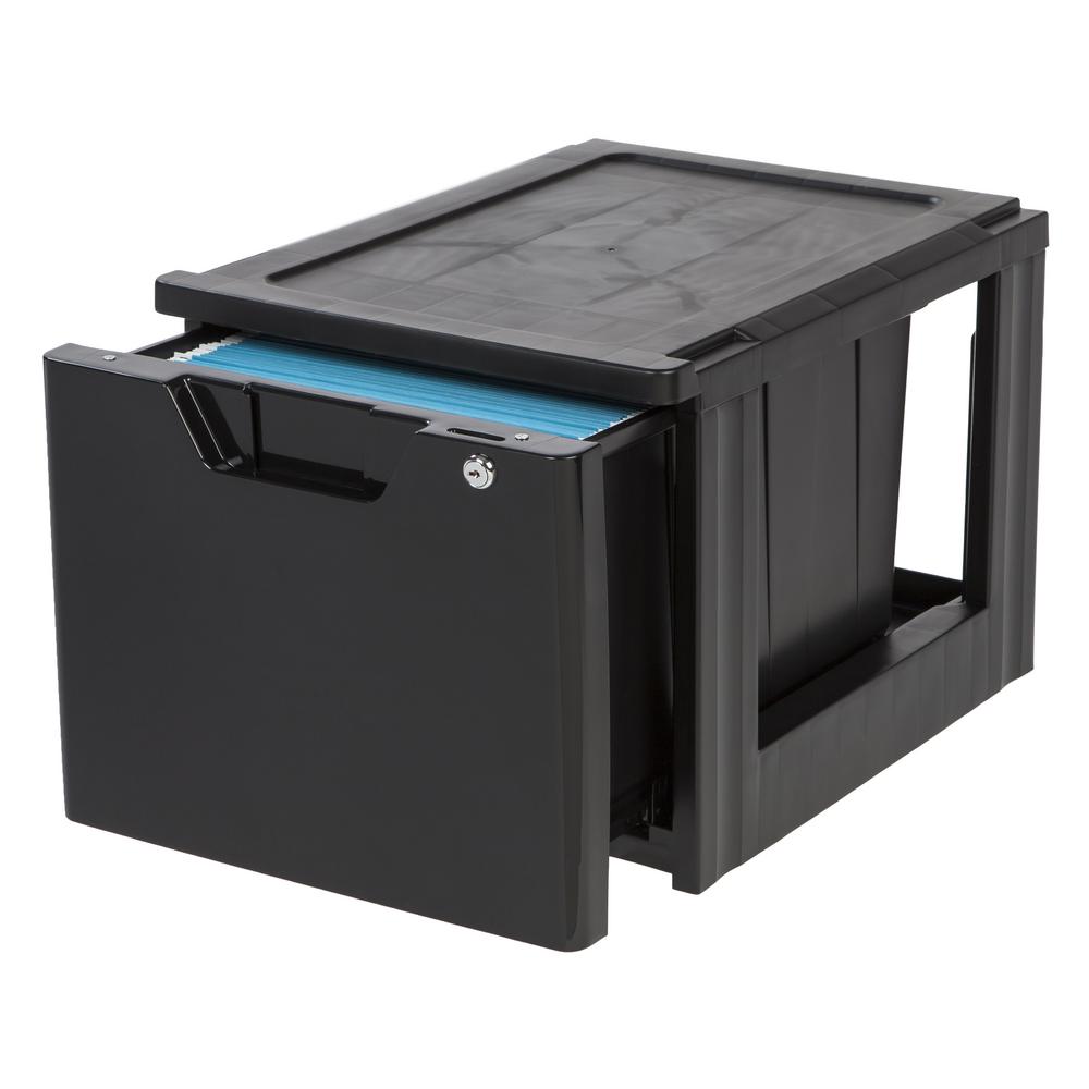 IRIS 60 Qt. Lockable Stacking File Storage Box in Black122092 The