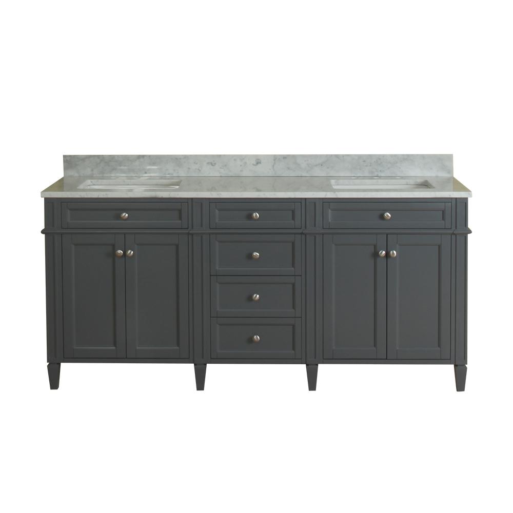 Birmingham 72 in. W x 34 in. H Bath Vanity in Gray with Marble Vanity