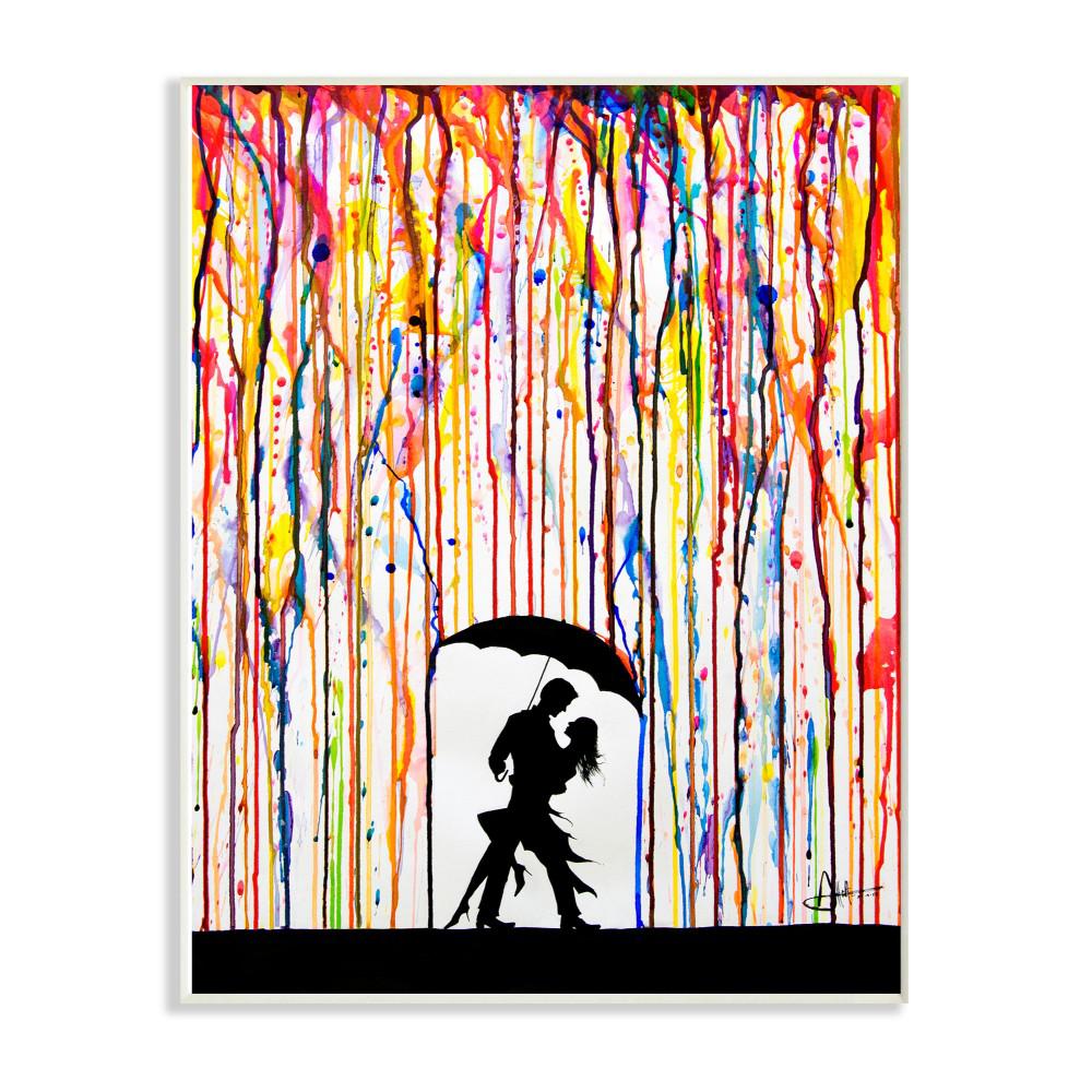 The Stupell Home Decor Collection 10 In X 15 In Melting Colors Rainbow Rain Drops Umbrella Dancing Silhouette By Marc Allante Wood Wall Art Ccp 298 Wd 10x15 The Home Depot