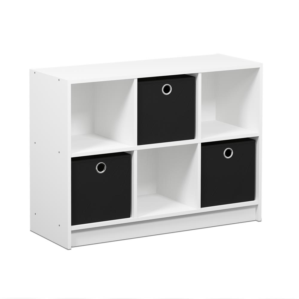 Furinno Wooden Bookcase Storage Organizer Rack 6 Cube w/ Bins Boxes ...