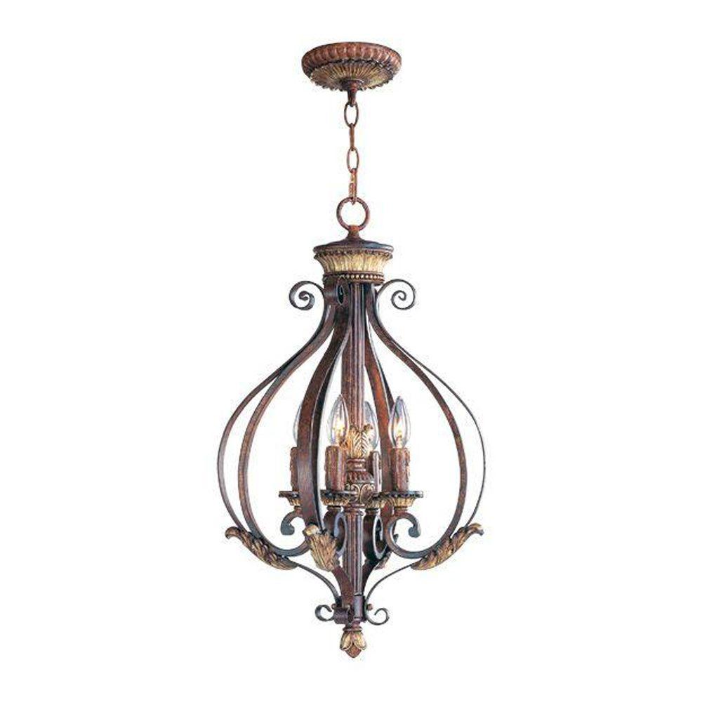 Livex Lighting Providence 4 Light Verona Bronze Pendant With Aged Gold Leaf Accents 8556 63