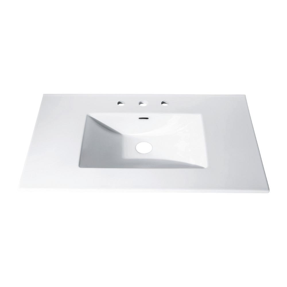 Unbranded 37 In X 22 In Vitreous China Vanity Top With Rectangular Bowl In White Cut37wt The Home Depot