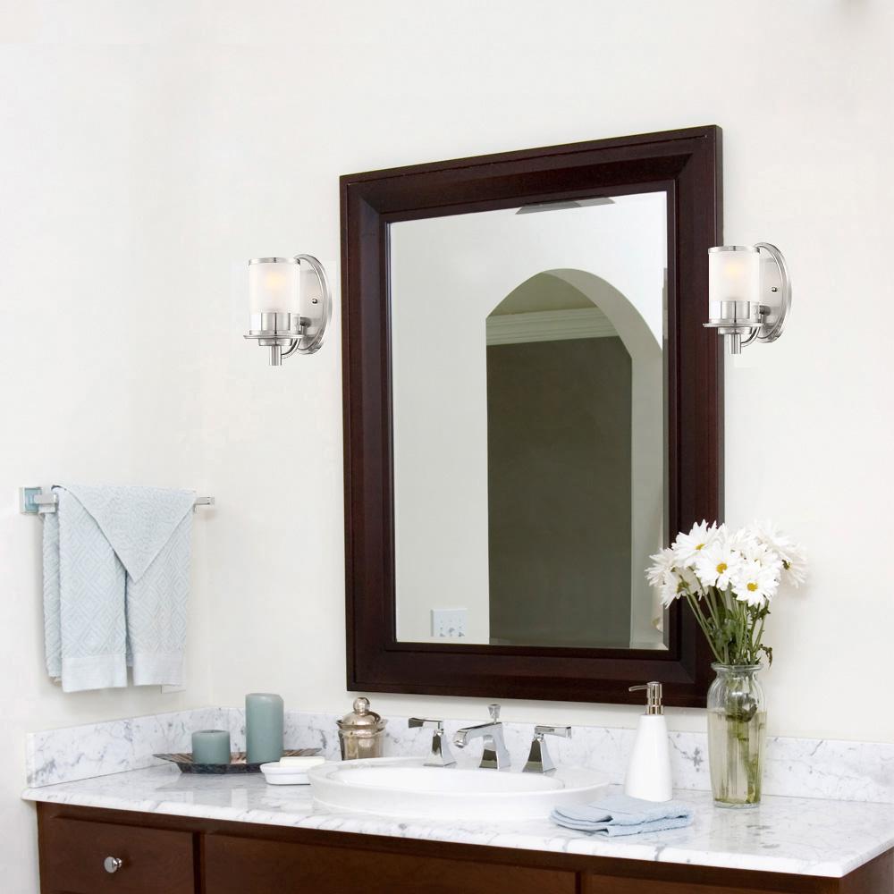 Hampton Bay Truitt 1 Light Brushed Nickel Wall Sconce With A Combination Clear And Etched Glass Shade Hb2594 35 The Home Depot - Home Depot Wall Sconces Bathroom Hampton Bay Truitt 1 Light Brushed Nickel Wall Sconce With A Combination Clear And Etched Glass Shade Hb2594 35 The Home Depot - Home Depot Wall Sconces Bathroom