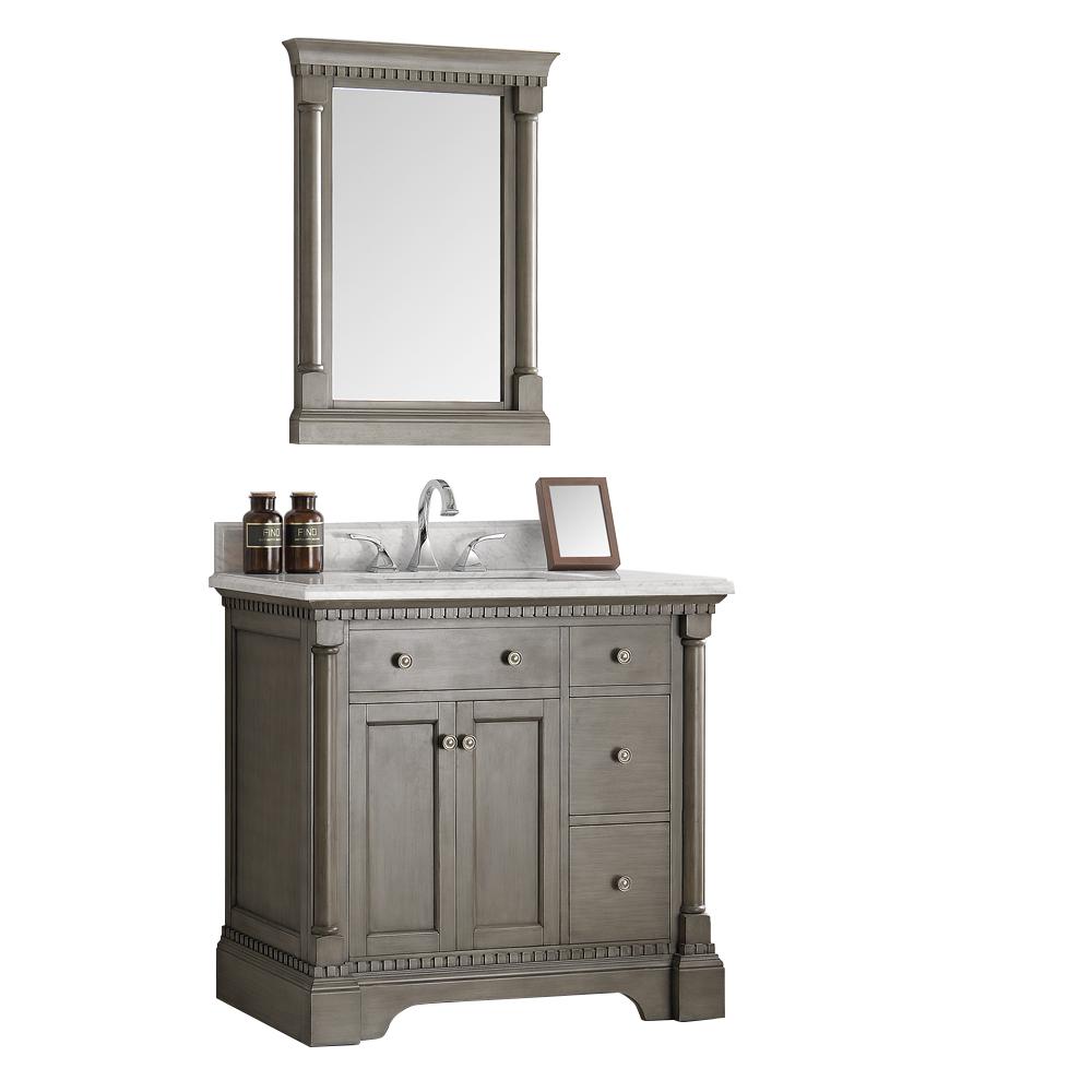 Fresca Kingston 36 in. Vanity in Antique Silver with Marble Vanity Top