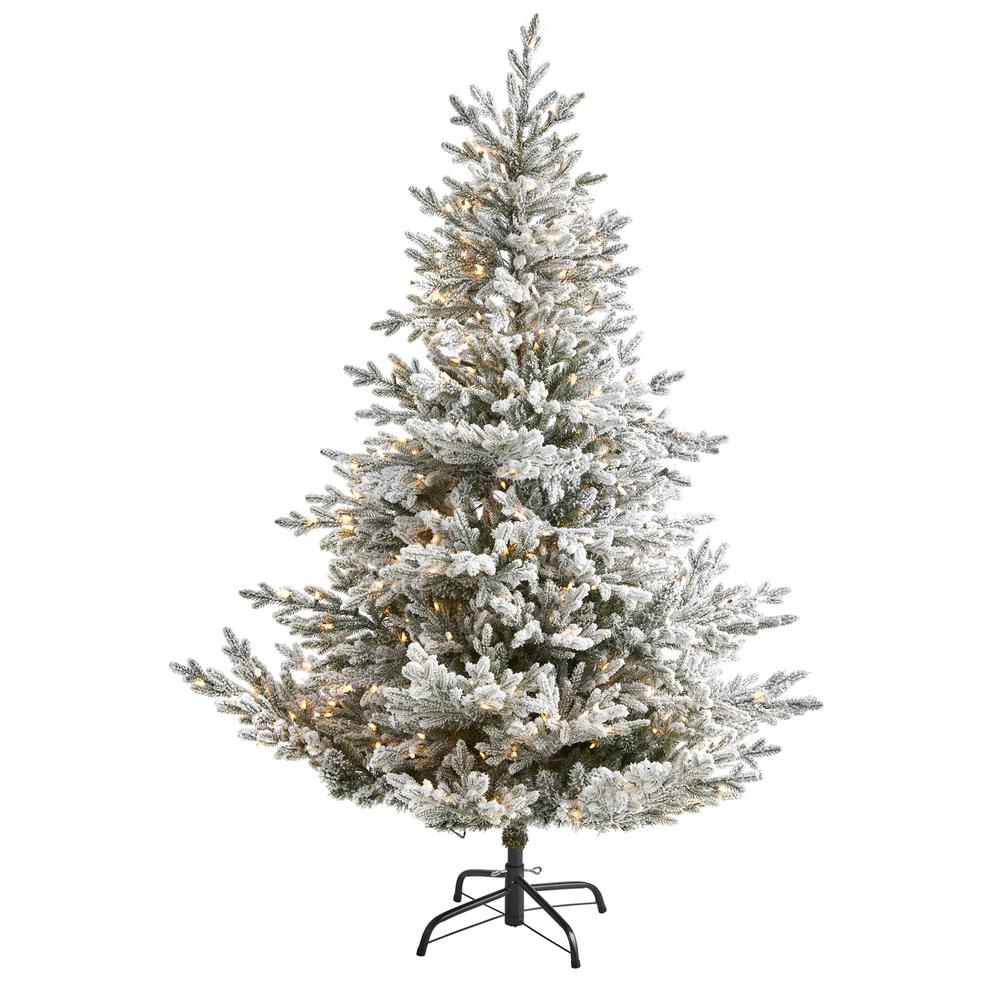 Nearly Natural 6 ft. PreLit Flocked Fraser Fir Artificial Christmas