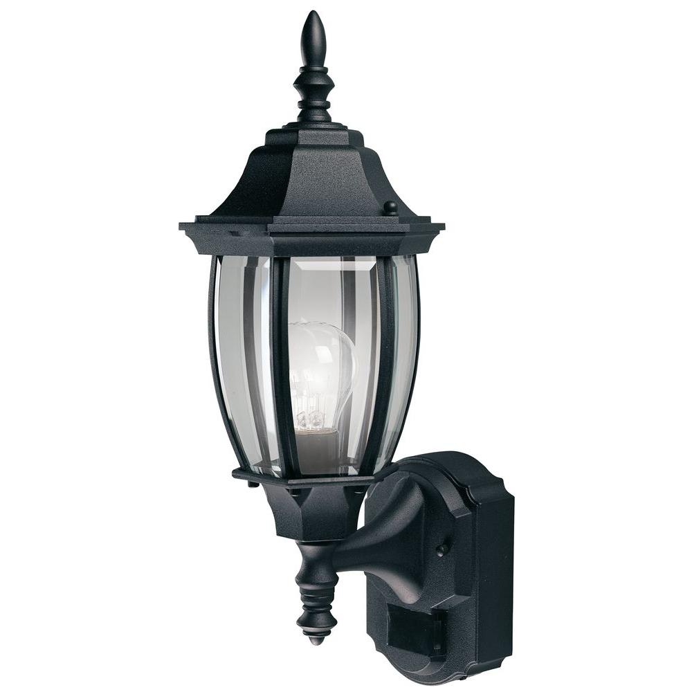 Timer Outdoor Wall Lighting The Home Depot 180 Degree Black Alexandria Lantern With Curved Beveled Glass