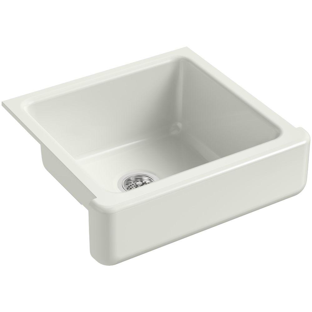 KOHLER Whitehaven Farmhouse Short Apron Front Cast Iron 24 In Single   Dune Kohler Farmhouse Apron Kitchen Sinks K 5664 Ny 64 300 