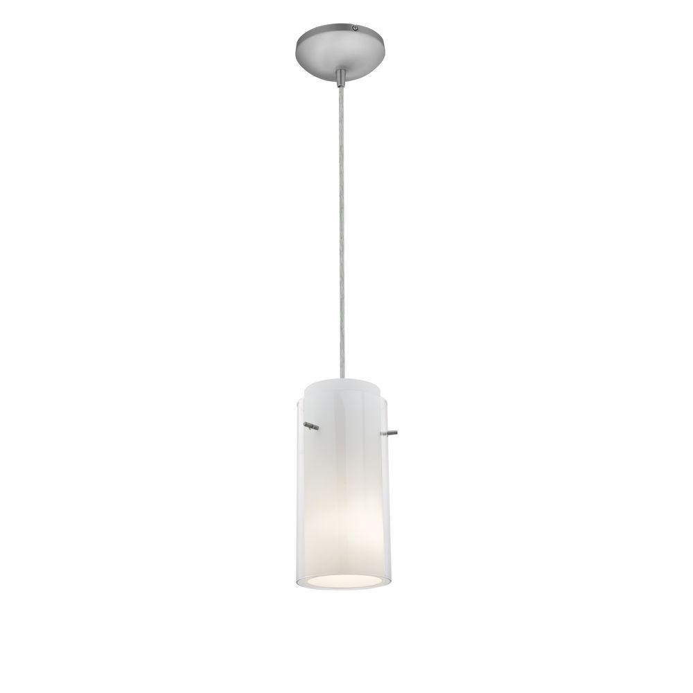 Access Lighting Gl N 1 Light Brushed Steel Metal Pendant With Clear Opal Shade Access Lighting Gl N 1 Light Brushed Steel Metal Pendant With Clear Opal Shade
