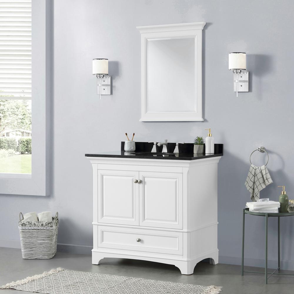 Home Decorators Collection Moorpark 37 In W Bath Vanity In White With Granite Vanity Top In Black With White Basin Moorpark 37w The Home Depot