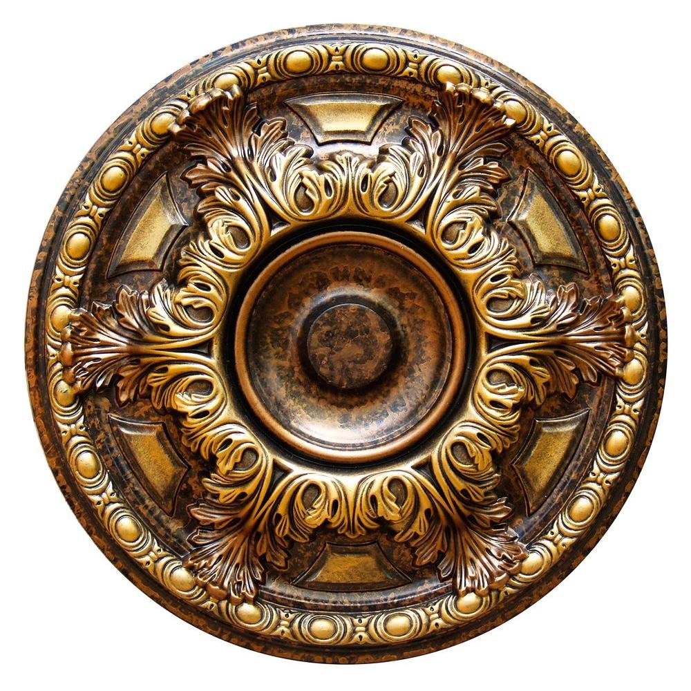 Fine Art Deco 19 In Golden Cup Bronze And Gold Polyurethane Hand Painted Ceiling Medallion
