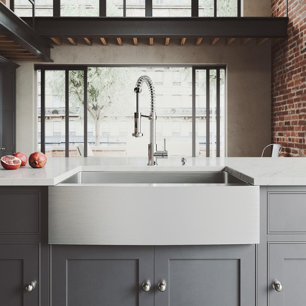 Vigo All In One Farmhouse A Front Stainless Steel 33 Single All In One Farmhouse A Front Stainless Steel 33 Single Bowl Kitchen Sink With Vg02001 Faucet Chrome