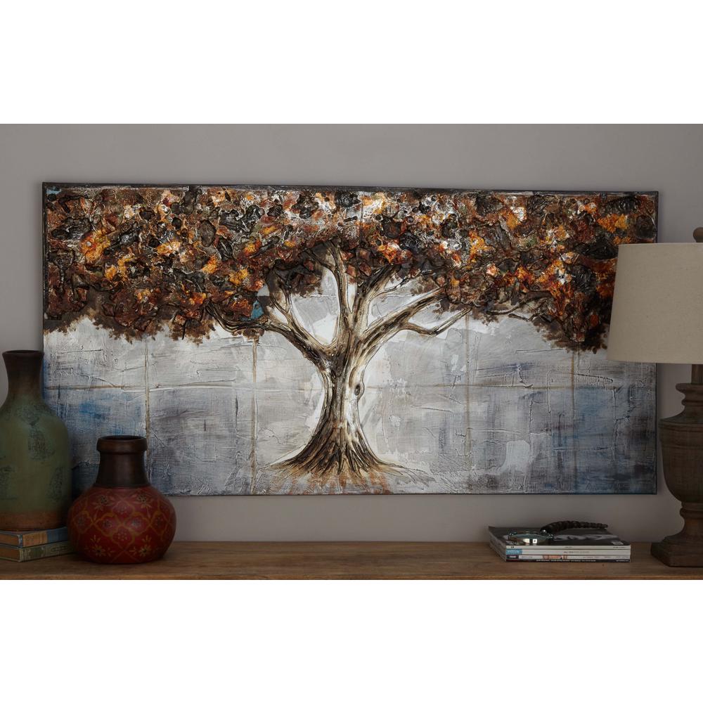 28 in. x 55 in. "Maple Tree Leaves" Framed Hand Painted Canvas Wall Art