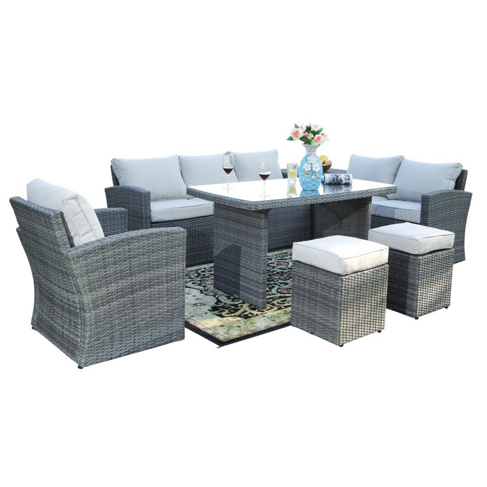 DIRECT WICKER Liza Grey Aluminum 7-Piece Wicker Outdoor Sofa Set with ...