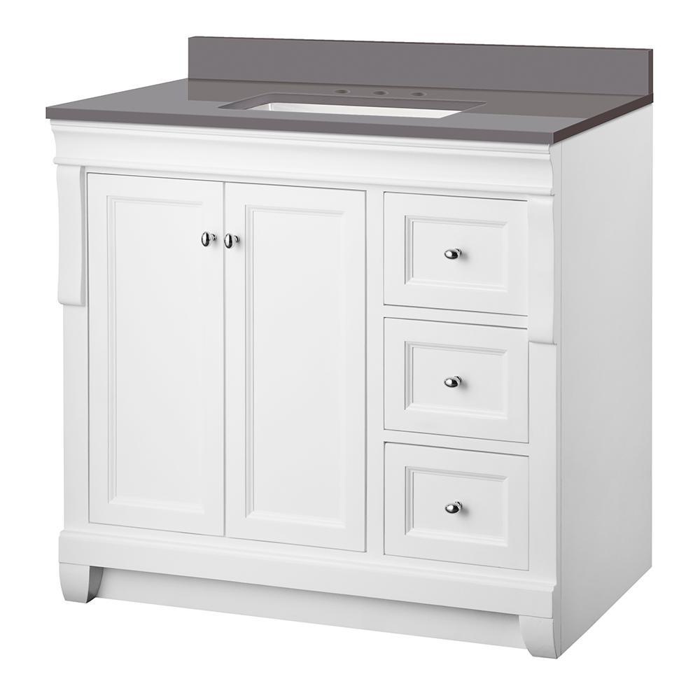 Foremost Naples 37 in. W x 22 in. D Vanity in White with Engineered Marble Vanity Top in