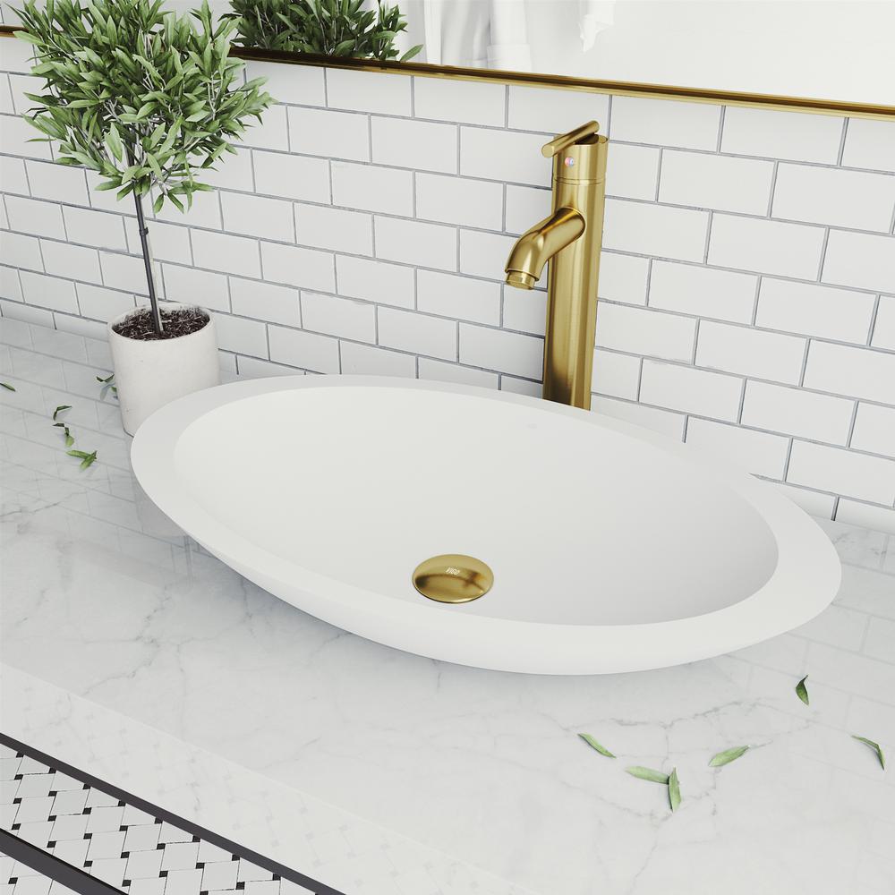 Vigo Wisteria Matte Stone Vessel Bathroom Sink In White With