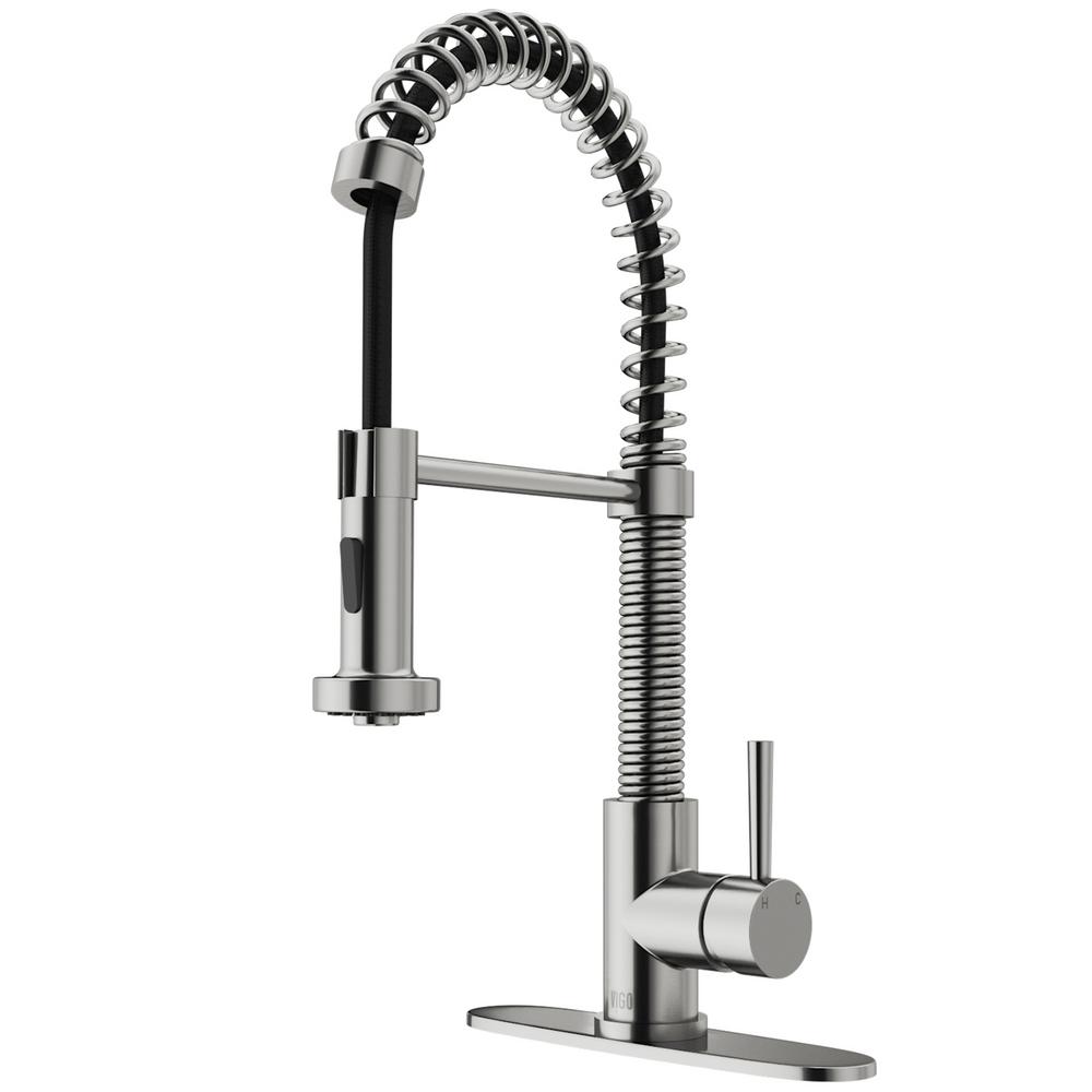 Vigo Edison Single Handle Pull Down Sprayer Kitchen Faucet With Deck Plate In Stainless Steel
