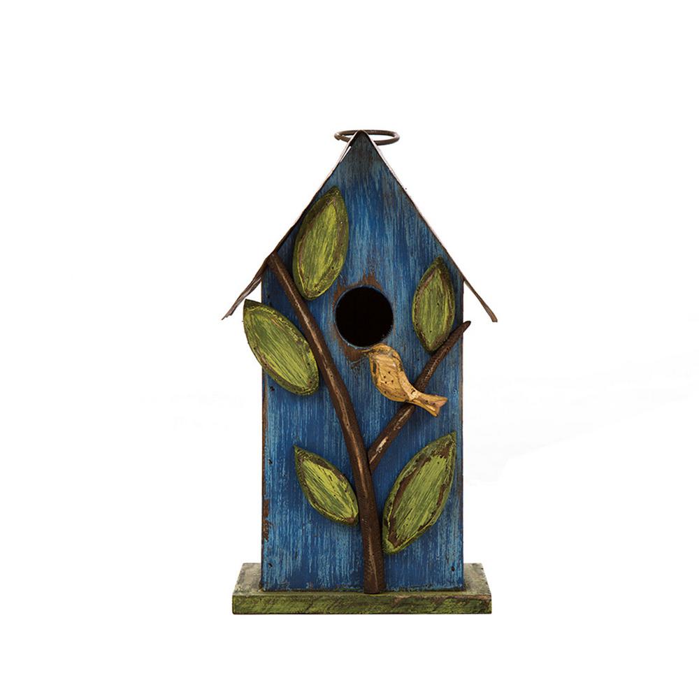 Glitzhome 9 84 In H Rustic Hand Painted Decorative Wood Birdhouse
