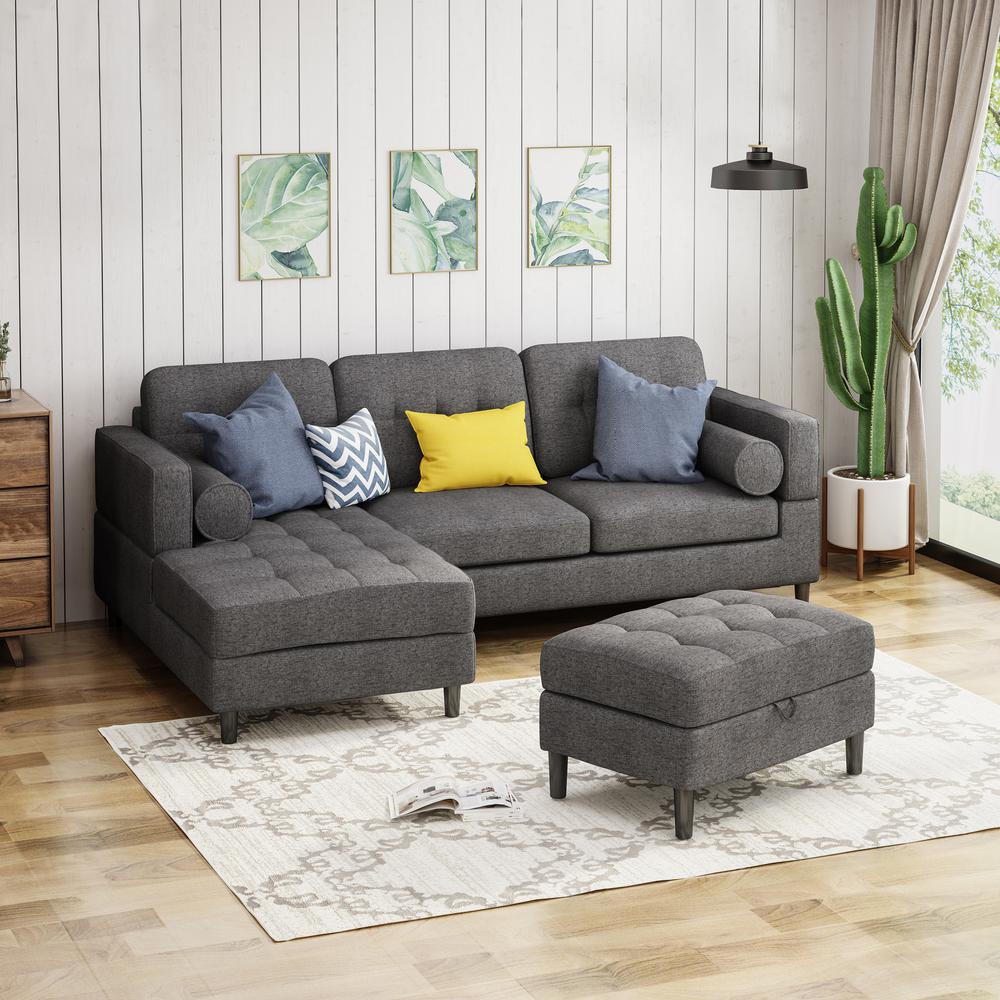 Le House Floia 3 Piece Charcoal Tweed Sectional Sofa And 3 Piece Charcoal Tweed Sectional Sofa