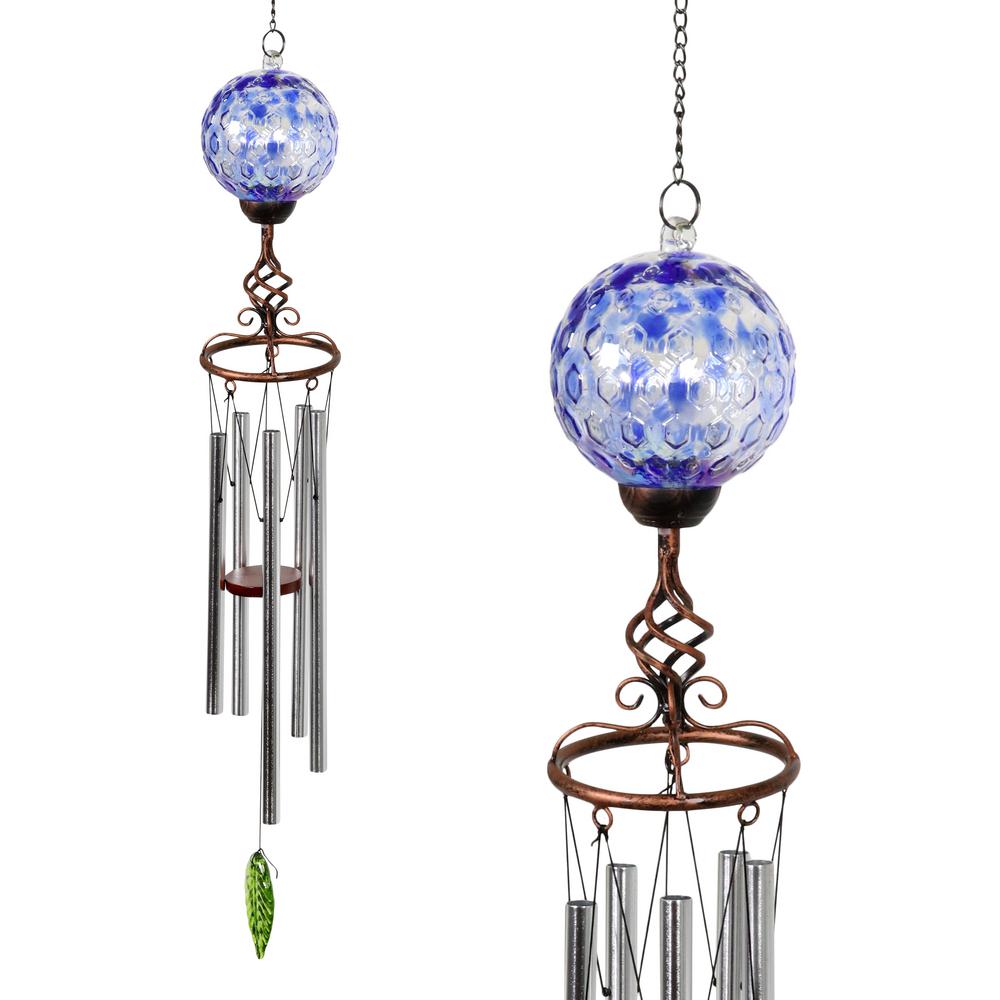 Exhart Solar Pearlized Blue Metal and Glass Wind Chimes15898RS The Home Depot