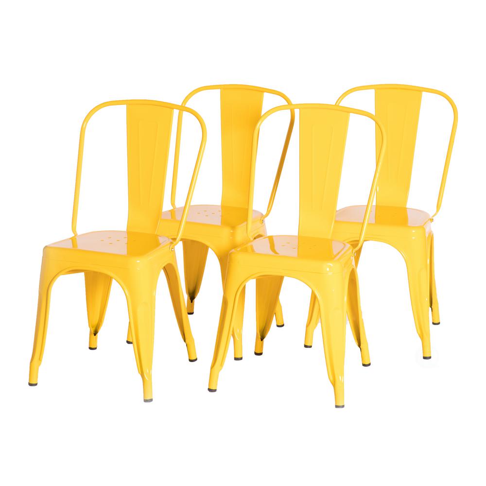 Bold Tones Yellow Industrial Metal Dining Bistro Chair With