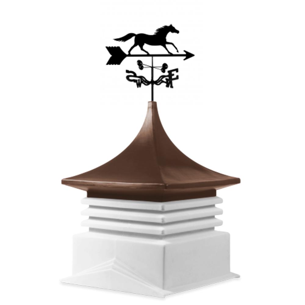 22 in. x 22 in. White Base and Brown Top Poly Cupola with Horse