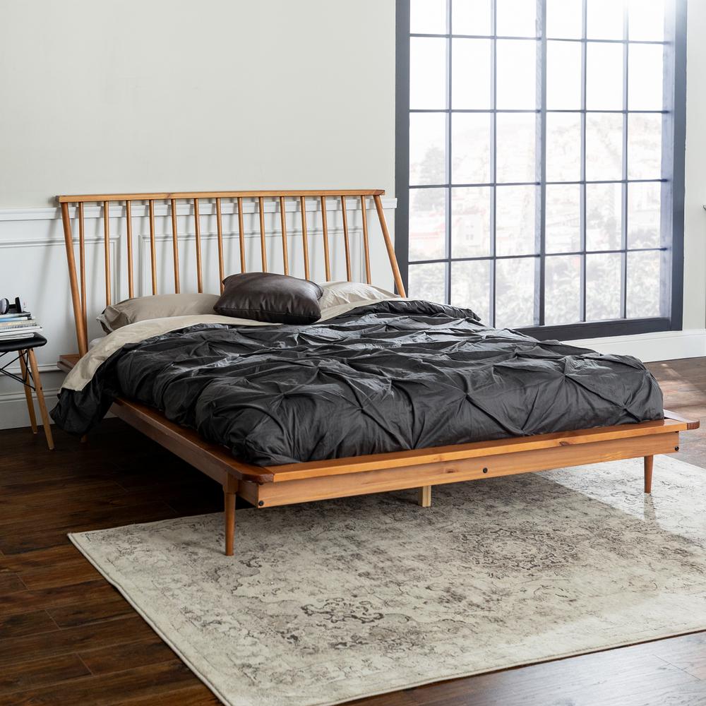 Walker Edison Furniture Company Solid Wood Modern Caramel Queen Spindle Bed Hdqspinca The Home Depot Walker Edison Furniture Company Solid, Modern Wooden Bed Frame Queen