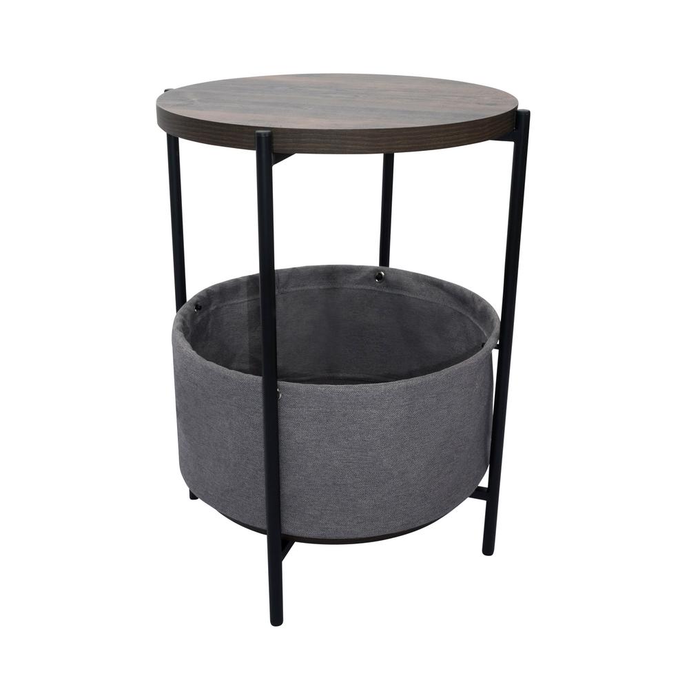 Nathan James Oraa Nutmeg And Black Metal Frame Nightstand Or Side Table With Storage Basket 32201 The Home Depot