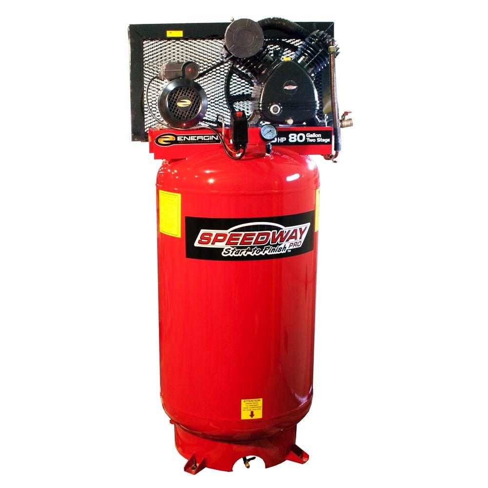 SPEEDWAY 80 Gal. 2-Stage Compressor Cast Iron Belt Drive Pump with ASME Tank by SPEEDWAY