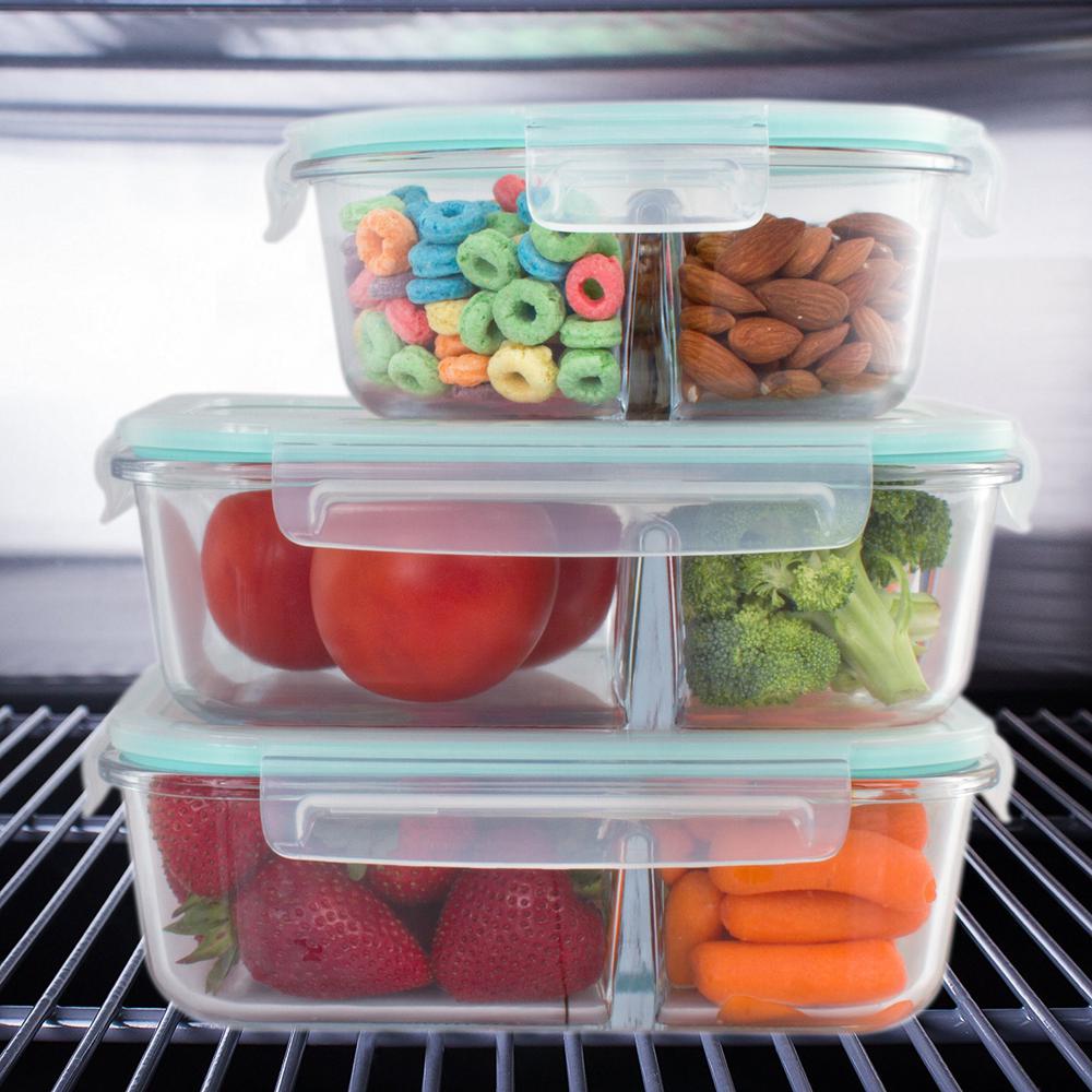Imperial Home 51 Oz 3 Piece Glass Divider Meal Prep Containers 3 Piece Glass Divider Meal Prep Containers