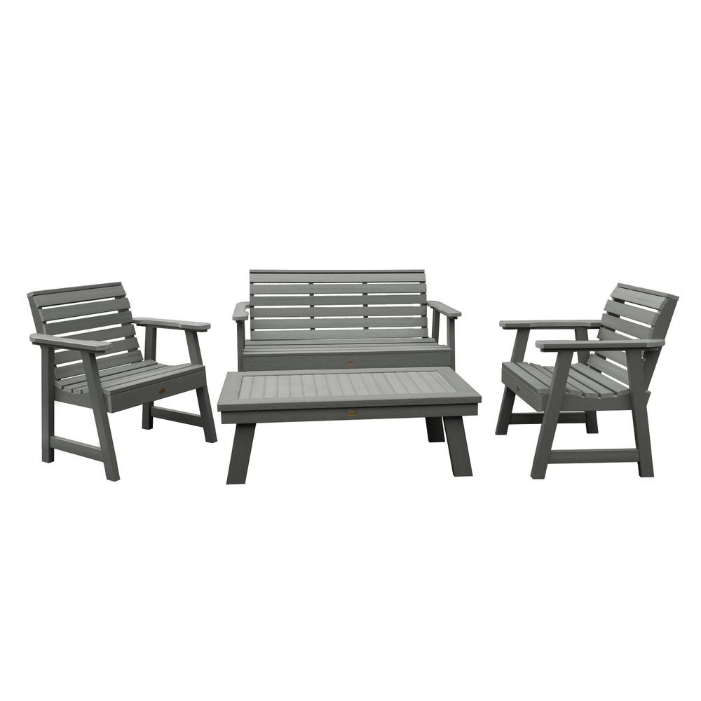 Highwood Weatherly Coastal Teak 4Piece Recycled Plastic Outdoor Conversation SetADKITBENW41