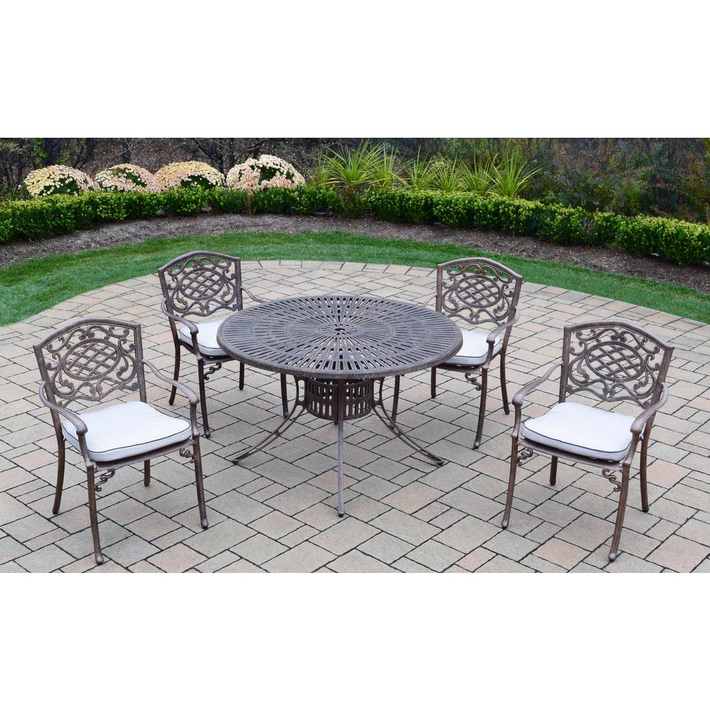 Cast Aluminum White Patio Dining Sets Furniture 5 Piece Aluminum Outdoor Dining Set With 48 In Table And 4 Spun Polyester
