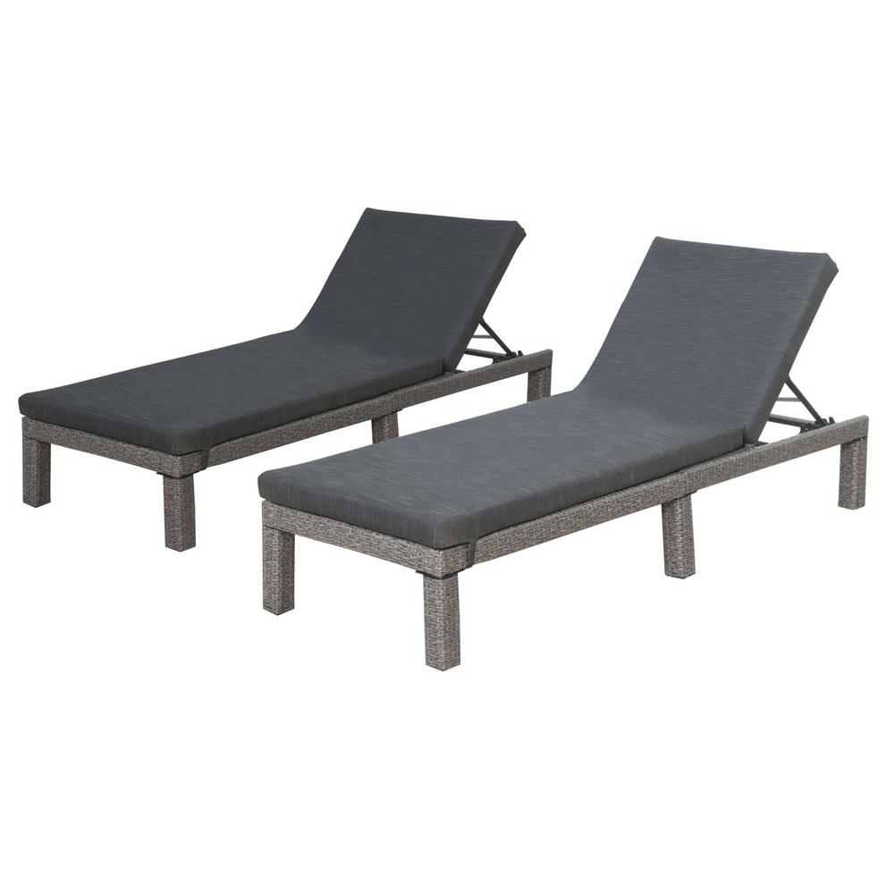 Noble House Fernanda Mixed Black 2Piece Wicker Outdoor Chaise Lounge