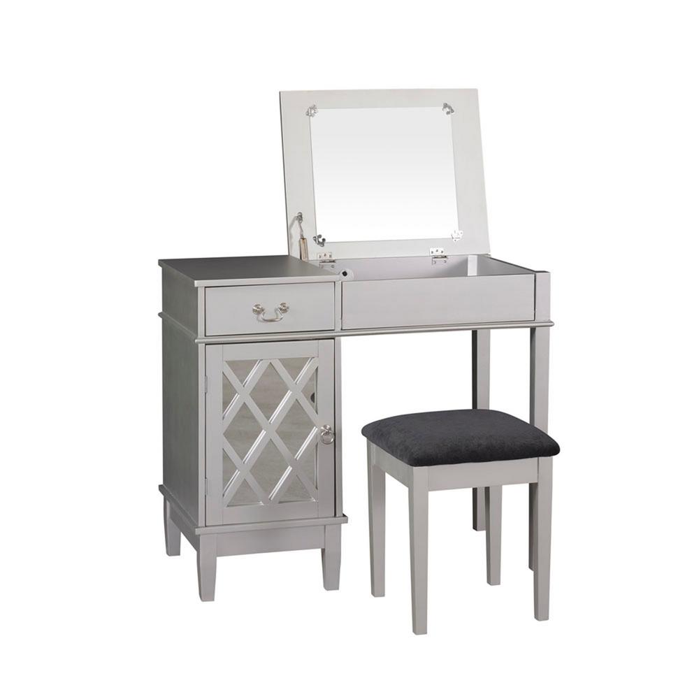 Linon Home Decor 2 Piece Silver Vanity Set 58036sil 01 Kd U The