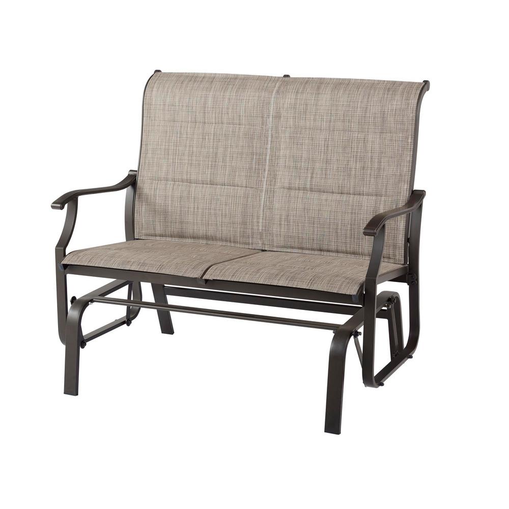 Crownland Outdoor Patio Glider Rocking Bench,Porch Furniture Glider Loveseat Seating,Wrought Iron Chair Set with Cushion Red
