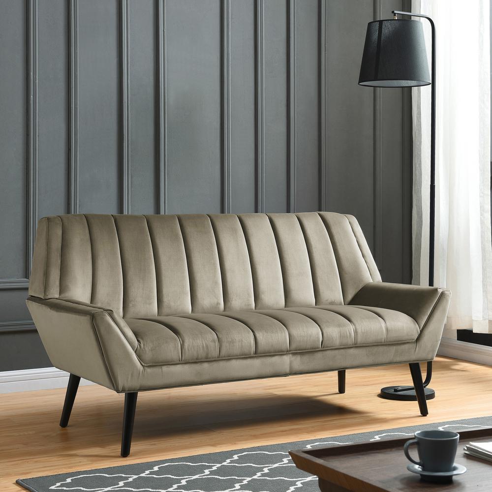 Handy Living Houston Mink Gray Velvet Mid Century Modern Arm Sofa Gray Velvet Mid Century Modern Arm Sofa