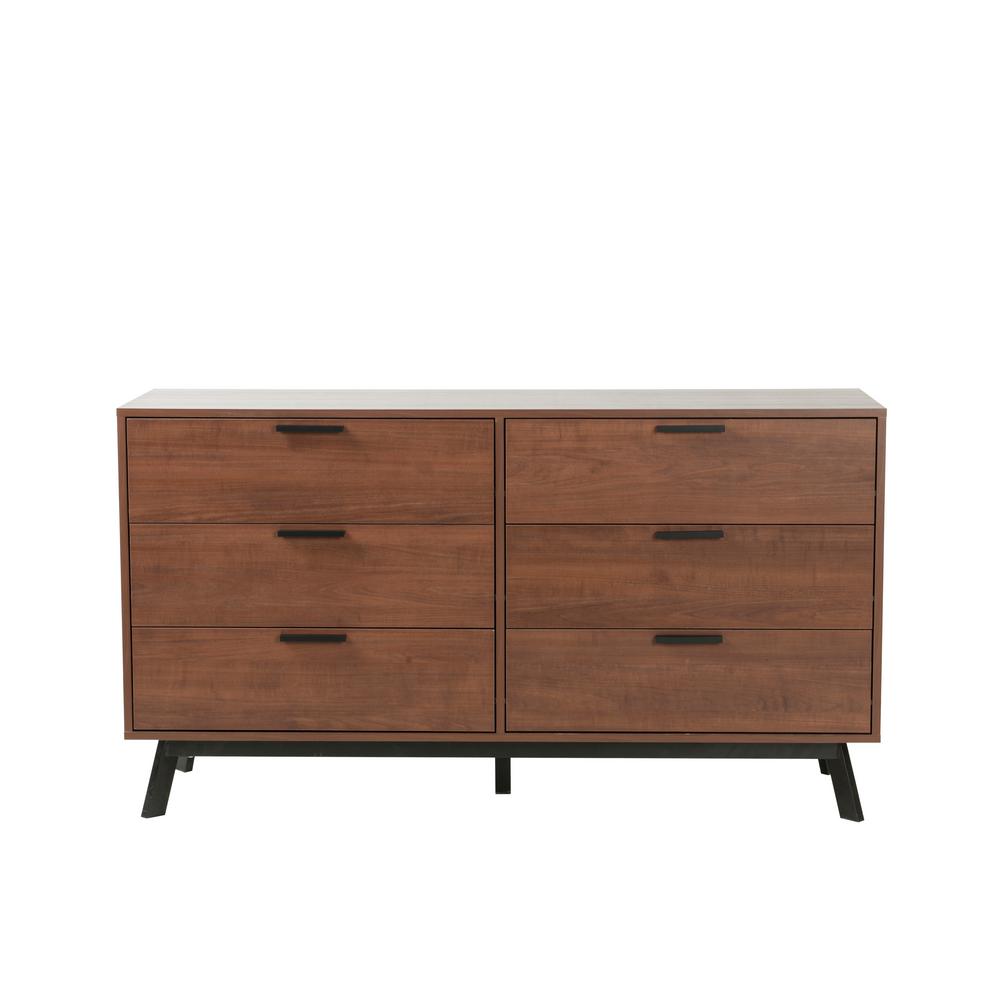Brown Particle Board Mid Century Modern Bedroom Furniture Milan 6 Drawer Vintage Umber Dresser