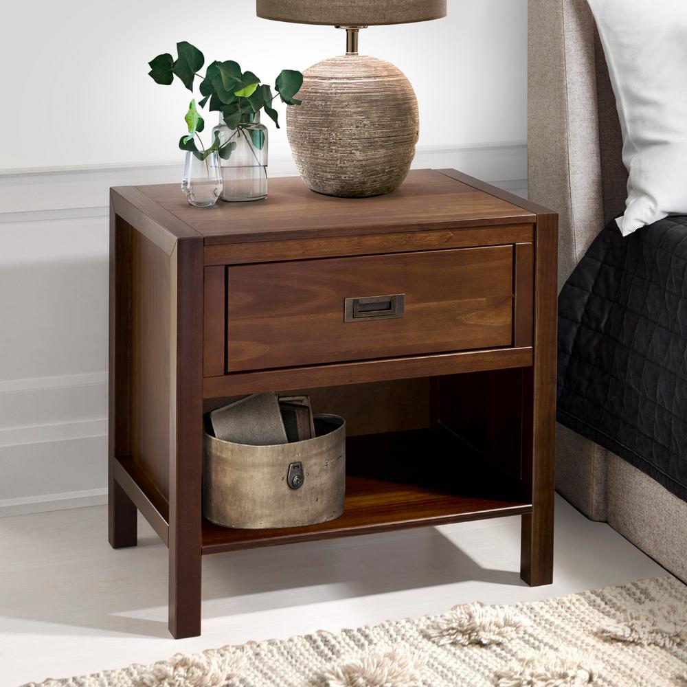 Welwick Designs 1 Drawer Classic Solid Wood Nightstand Walnut Hd8423 The Home Depot