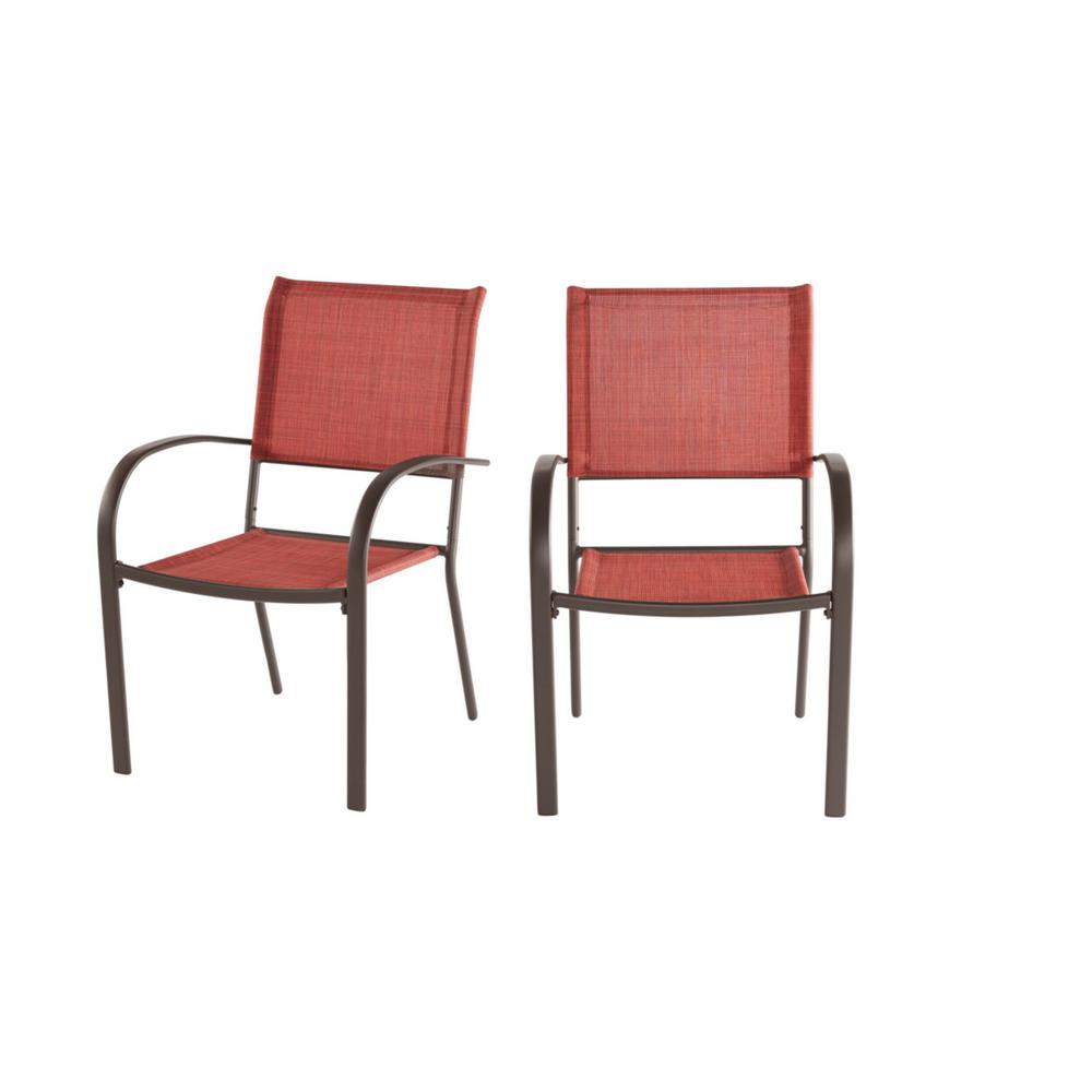 Stylewell Mix And Match Stationary Stackable Steel Split Back Sling Outdoor Patio Dining Chair In Conley Chili Red 2 Pack Fcs70391g2pkchi The Home Depot - Sling Stacking Patio Chair Home Depot