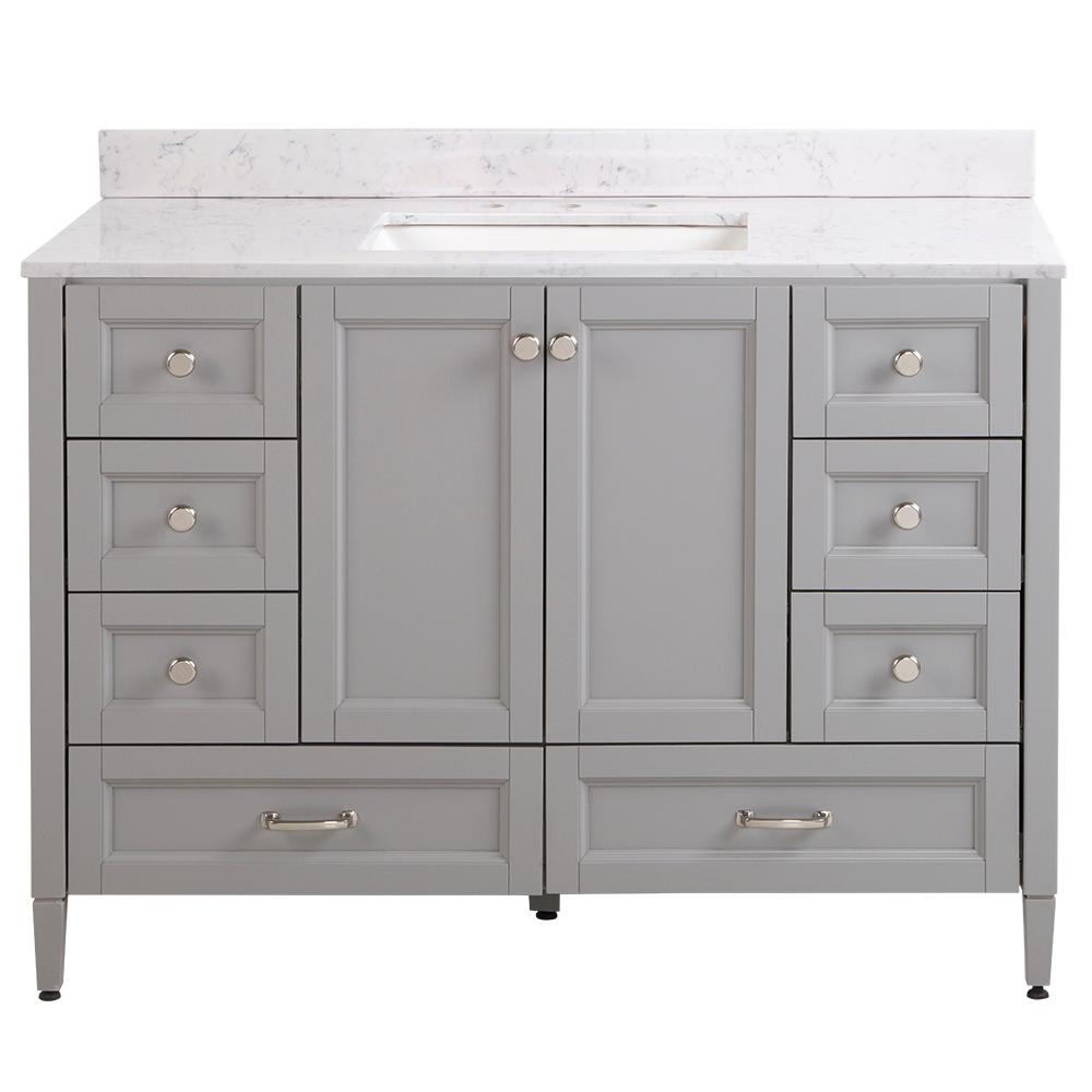 Home Decorators Collection Claxby 49 In W X 22 D Bathroom Vanity Sterling Gray With Stone Effect Top Pulsar White Sink