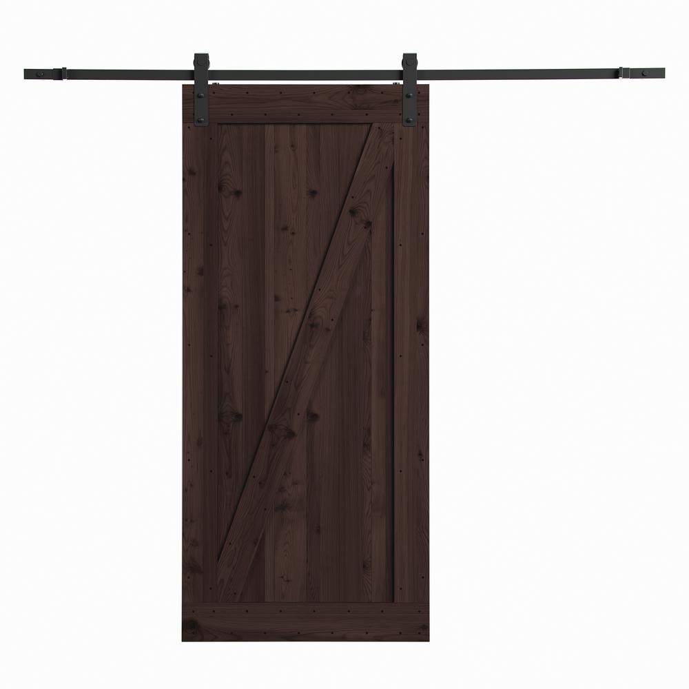 36 in. x 84 in. Canadian Hemlock Distressed Smoke Sliding Barn Door with Hardware Kit 36 in. x 84 in. Canadian Hemlock Distressed Smoke Sliding Barn Door with Hardware Kit