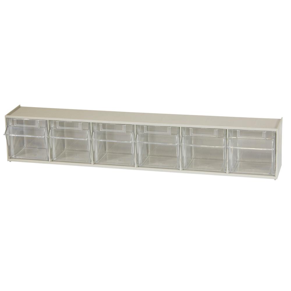 Akro Mils Tiltview Cabinet 6 Compartment 15 Lb Capacity Small Parts Organizer Storage Bins In Tan Clear 06706 The Home Depot