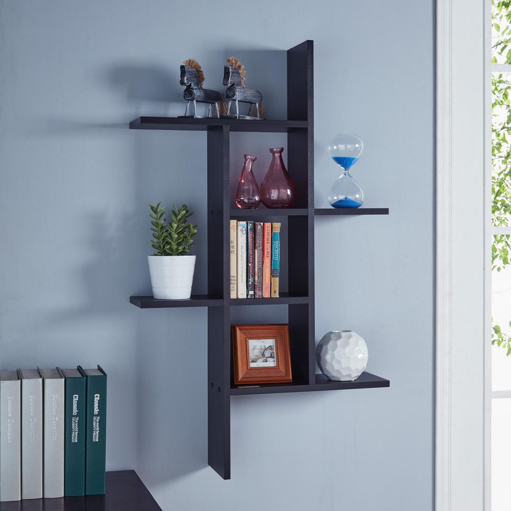 DANYA B Cantilever Black MDF Floating Wall Shelf ...