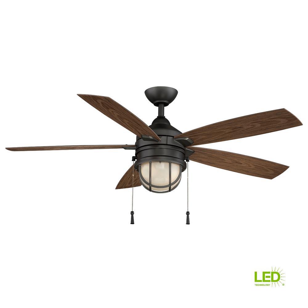 Hampton Bay Seaport 52 In Led Indoor Outdoor Natural Iron Ceiling Fan With Light Kit